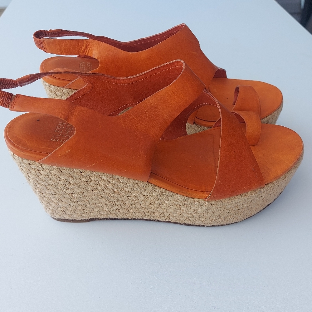Eileen Fisher Leather Tangello Espadrille Wedge Size 8